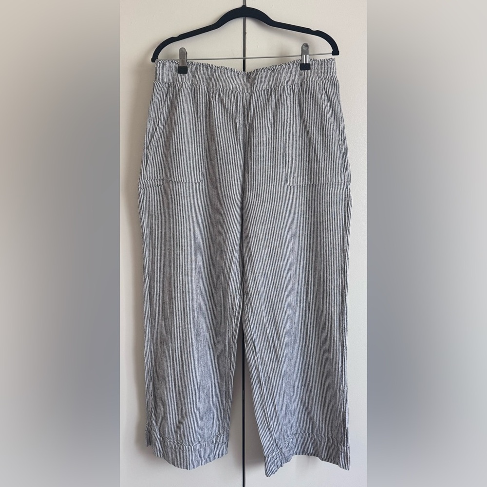 Time and Tru | Striped Wide Leg Crop Pants | L | Coastal Pull On Linen Blend - Picture 2 of 3